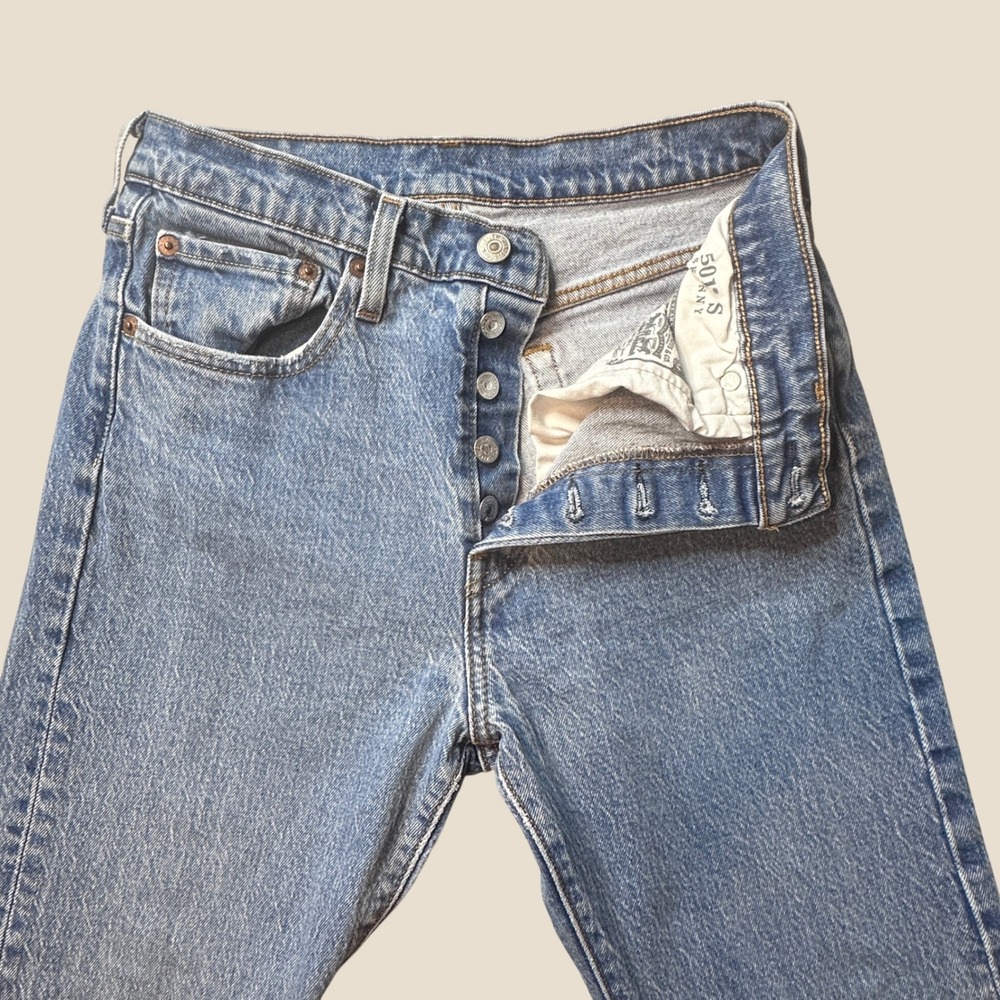 Levi's 501 Jeans Womens 27 S Skinny Blue Mid Rise Raw Hem Button Fly Denim